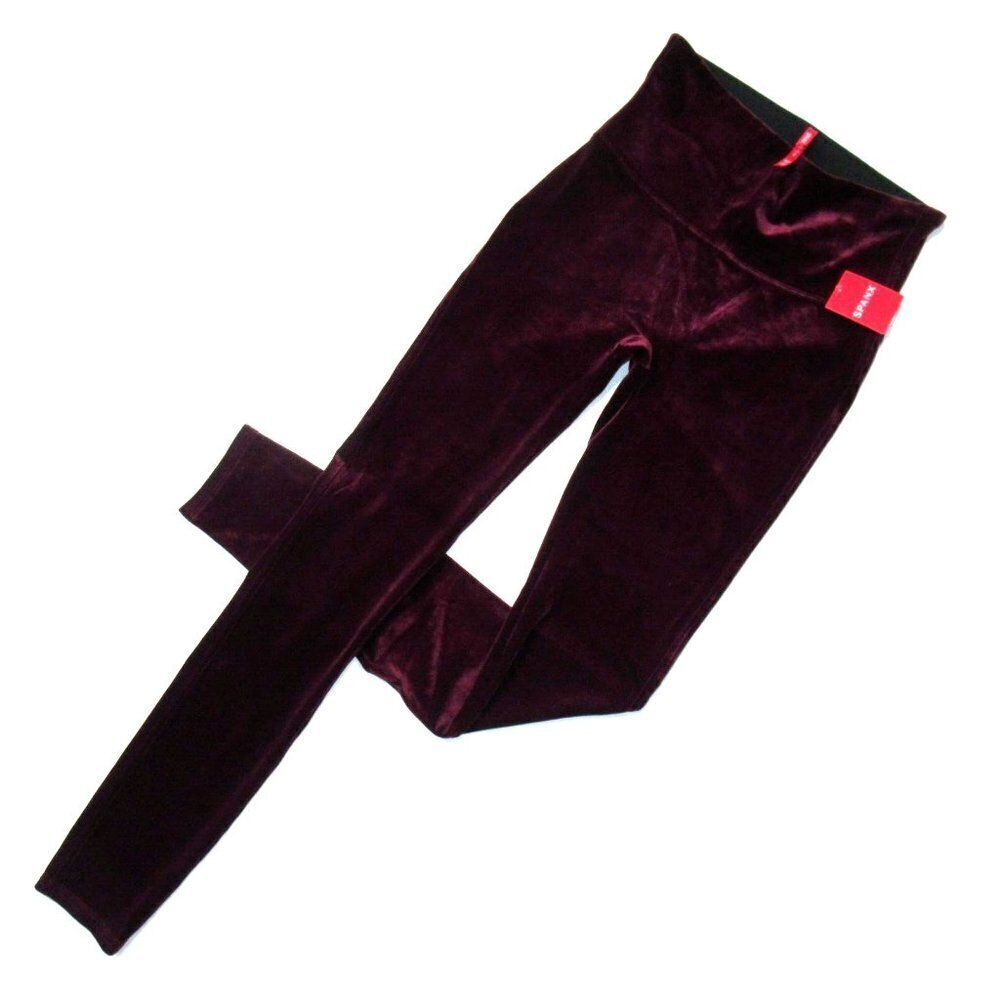 NWT SPANX 2070 High Waist Stretch Velvet Leggings in Rich Burgundy S $98